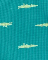 Toddler Alligator Print Loose Fit Waffle Knit 2-Piece Pyjamas - Green