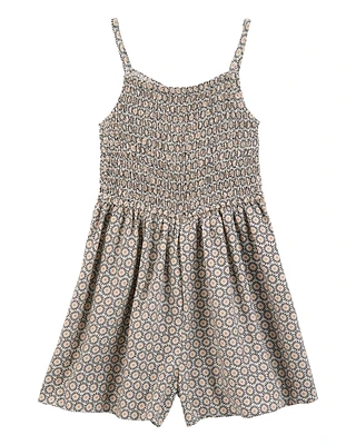 Kid Geo Print Smocked Jumpsuit