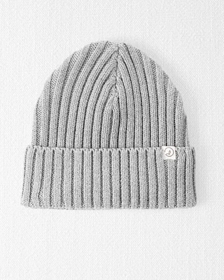 Toddler Organic Cotton Ribbed Knit Beanie in Grey

