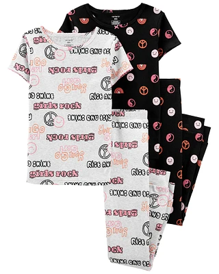 Kid 4-Piece Peace Sign Cotton Blend Pyjamas