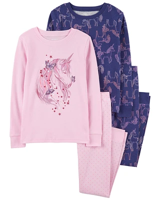 4-Piece Unicorn 100% Snug Fit Cotton Pyjamas