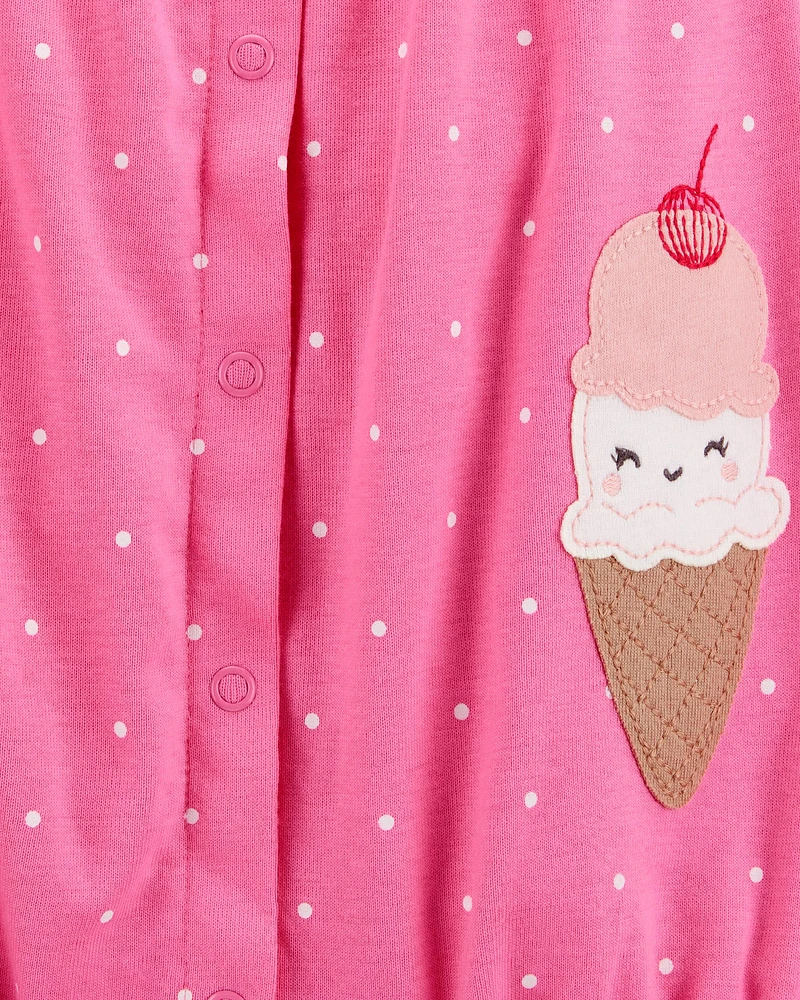 Baby Ice Cream Short-Sleeve Cotton Romper - Pink