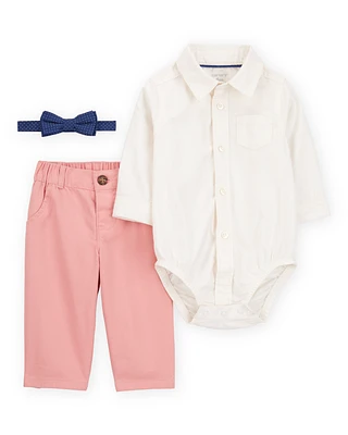 Baby 3-Piece Bowtie Pant Set - Ivory/Pink