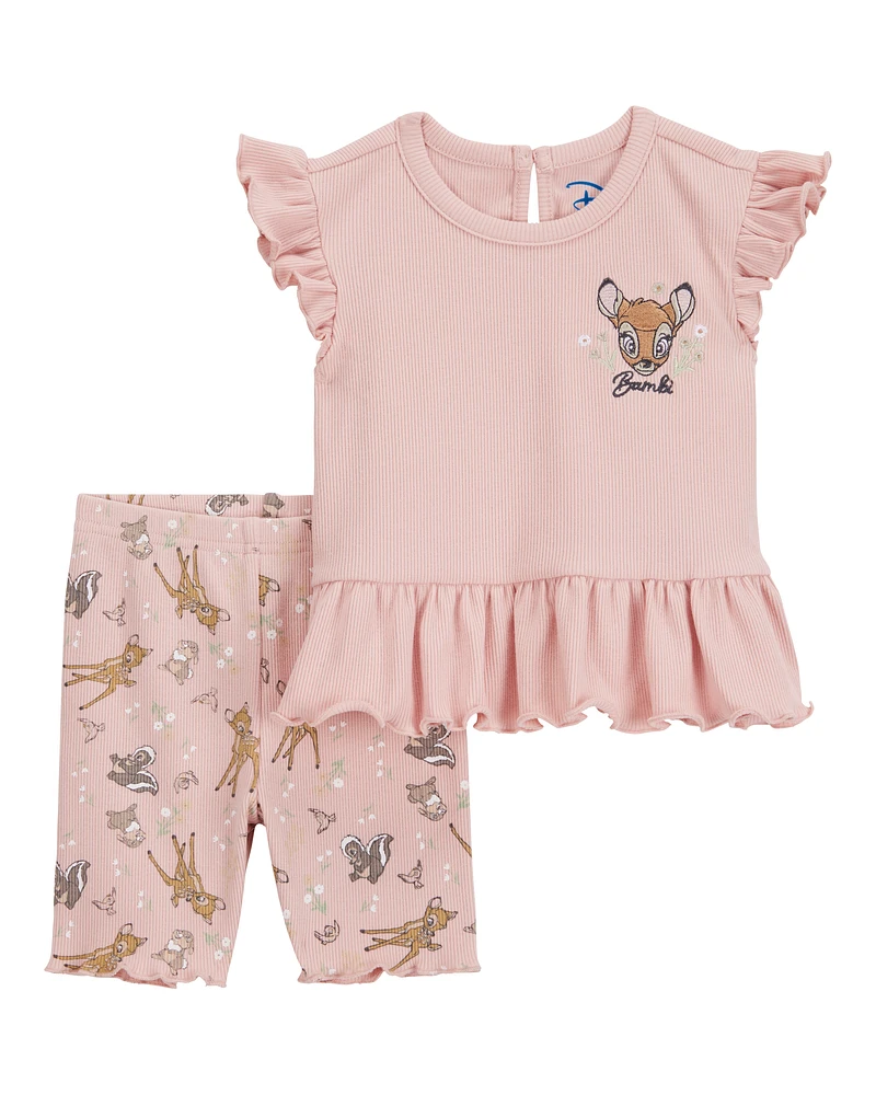 Toddler 2-Piece Bambi Flutter-Sleeve & Bike Short Set - Pink