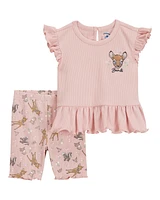 Toddler 2-Piece Bambi Flutter-Sleeve & Bike Short Set - Pink