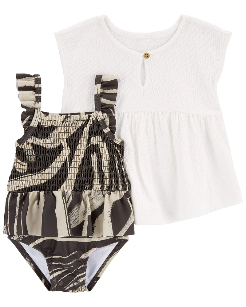 Baby 2-Pack Zebra 1-Piece Swimsuit & Cover-Up Set