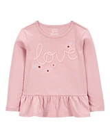 Toddler Love Long-Sleeve Peplum Top - Pink