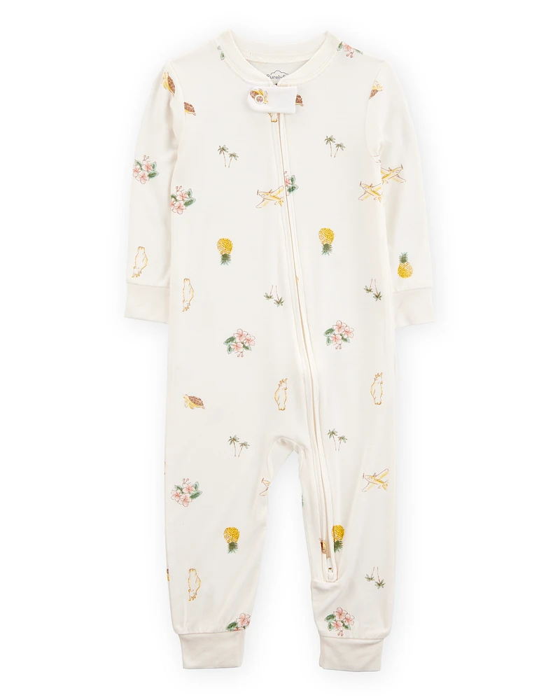 Baby Tropical Print PurelySoft Footless 1-Piece Pyjamas - Ivory