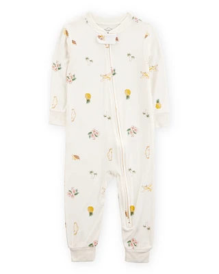 Baby Tropical Print PurelySoft Footless 1-Piece Pyjamas - Ivory