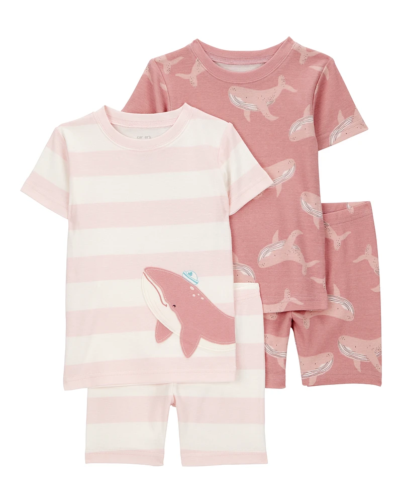 Baby Whale Print Snug Fit Cotton 4-Piece Pyjamas