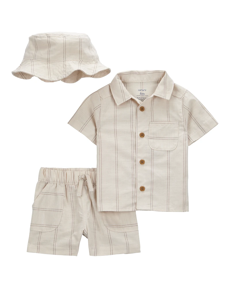 Baby 3-Piece Striped Little Short & Hat Set