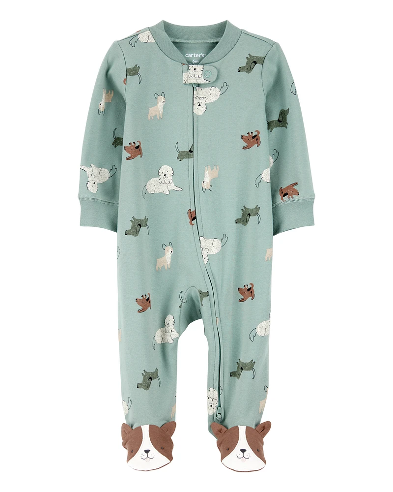 Baby Dog Print 2-Way Zip Cotton Sleeper
