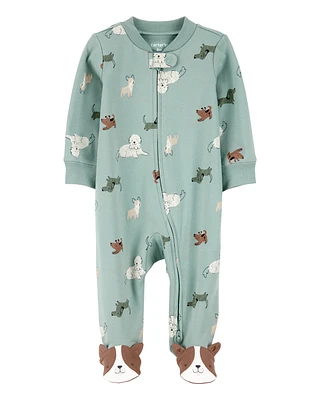 Baby Dog Print 2-Way Zip Cotton Sleeper