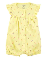Baby Floral Short-Sleeve Cotton Romper - Yellow