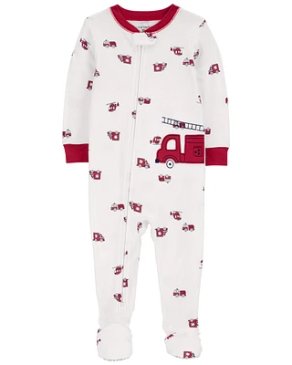 Toddler 1-Piece Firetruck 100% Snug Fit Cotton Footie Pyjamas