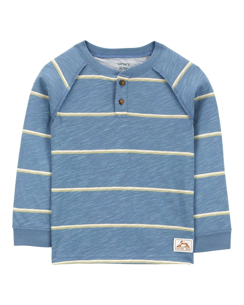 Baby Striped Cotton Blend Long-Sleeve Henley