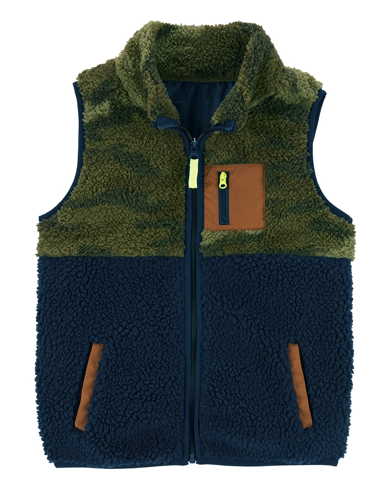 Kid Camo Zip-Up Sherpa Vest