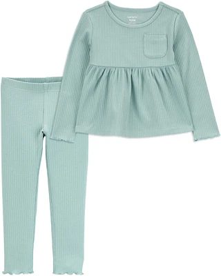 Toddler 2-Piece Long-Sleeve Peplum Top & Ribbed Leggings Set