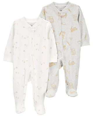 2-Pack 2-Way Zip Cotton Blend Sleeper Pyjamas
