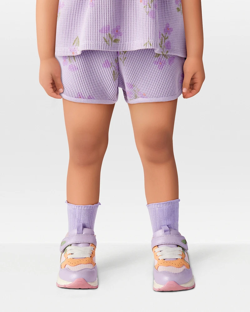 Toddler Floral Waffle Knit Shorts - Purple
