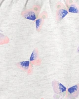 Toddler Butterfly Print Pull-On French Terry Shorts - Grey