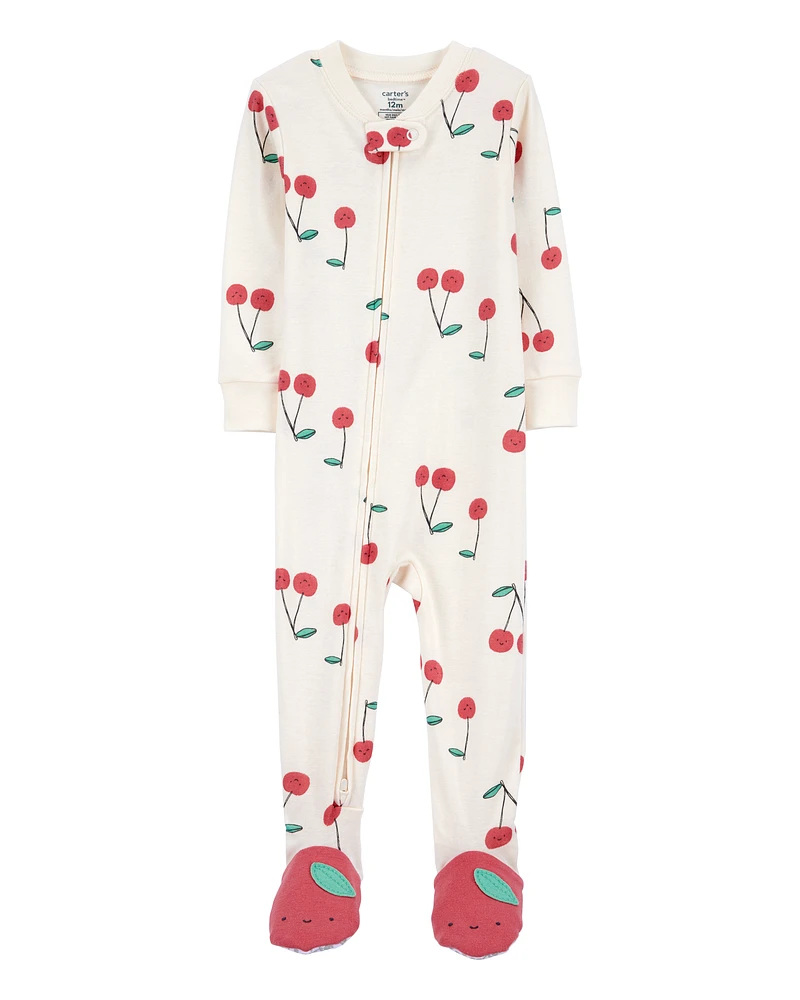 Toddler Cherry Print Snug Fit Cotton Footie 1-Piece Pyjamas