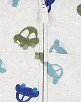 Baby Car Print Zip-Up Fleece Hoodie