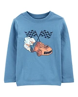 Toddler Race Car Cotton Blend Long-Sleeve Tee - Blue