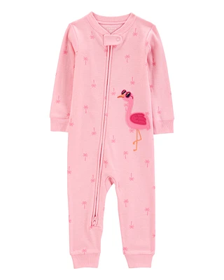 Toddler Flamingo Print Snug Fit Cotton Footless 1-Piece Pyjamas - Pink