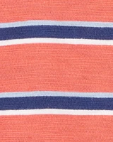 Baby Striped Cotton Short-Sleeve Henley - Orange