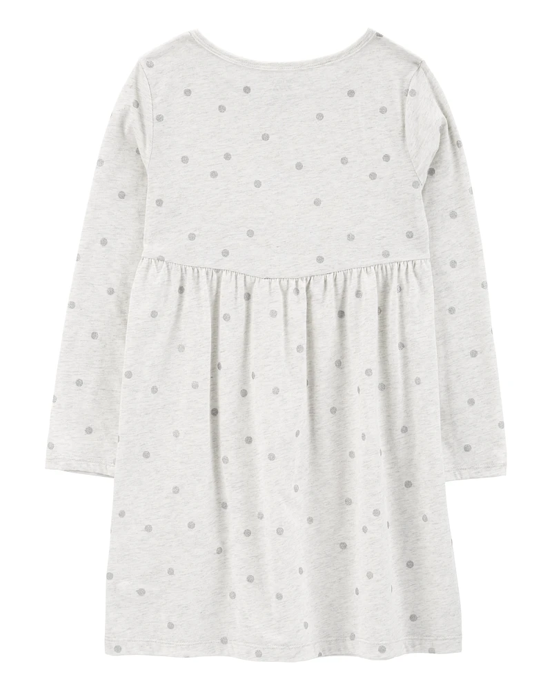 Kid Glitter Polka Dot Long-Sleeve Jersey Dress