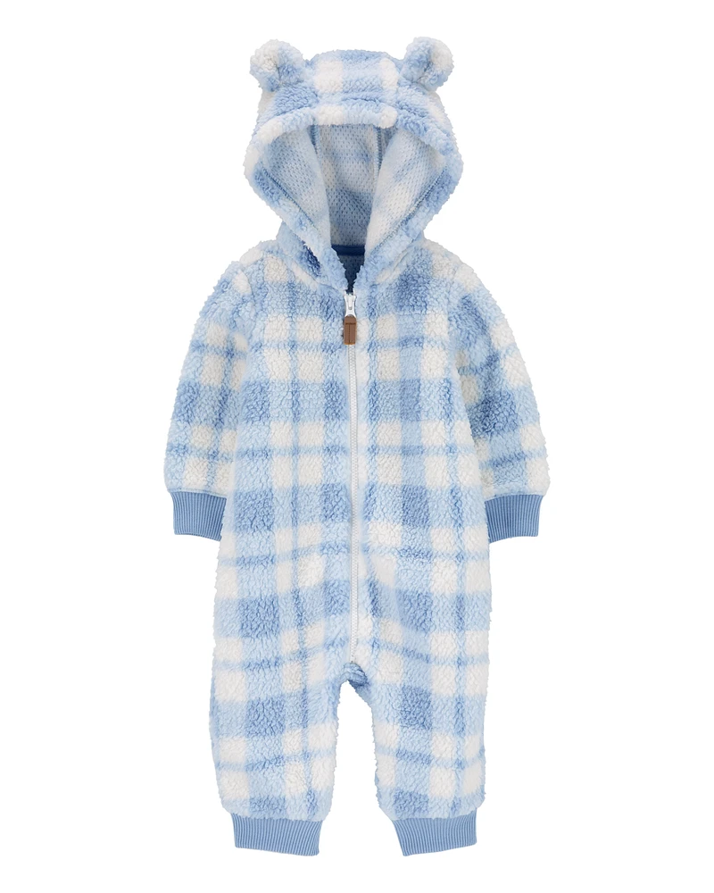 Baby Plaid Hooded Fuzzy Jumpsuit