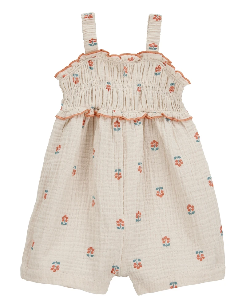 Baby Smocked Floral Print Sleeveless Romper