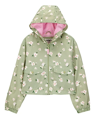 Floral Print Windbreaker Jacket - Olive