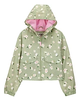 Floral Print Windbreaker Jacket - Olive
