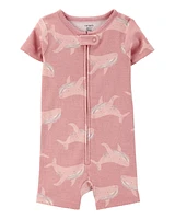 Toddler Whale Print Snug Fit Cotton 1-Piece Pyjamas - Pink