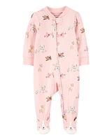 Baby Dog Print 2-Way Zip Cotton Sleeper pyjamas