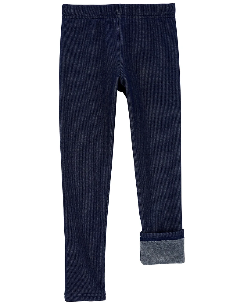 Kid Faux Denim Cozy Fleece Leggings