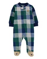 Baby Plaid Bear Fleece Zip-Up Footie Sleeper Pyjamas