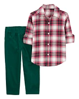 Toddler 2-Piece Plaid Button-Down Shirt & Pull-On Corduroy Pant Set