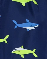 Baby Fleece-Lined Shark Print Rain Jacket