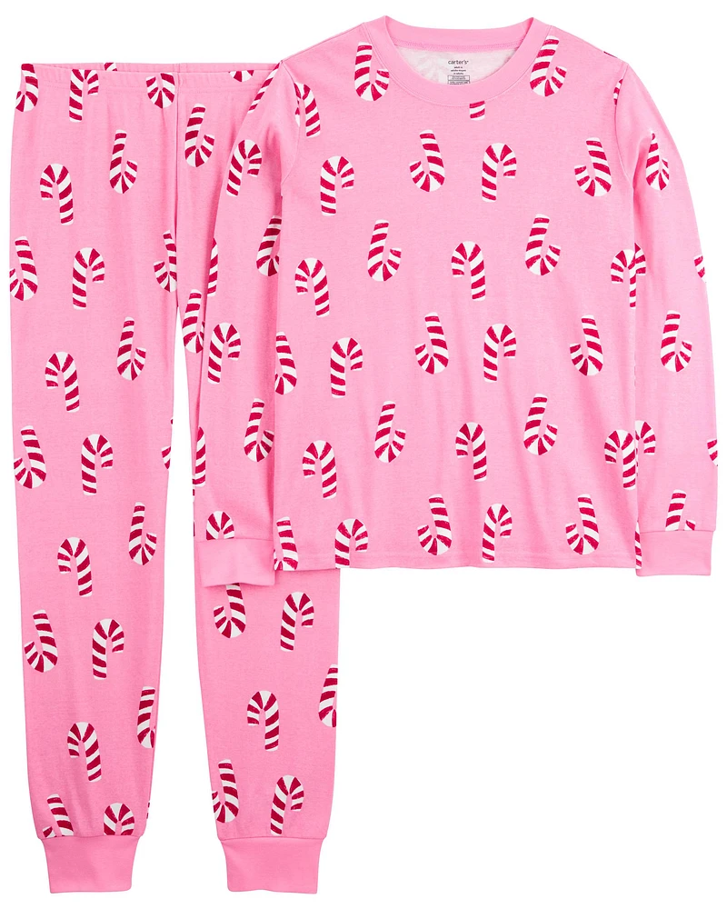 Adult 2-Piece Christmas Candy Cane 100% Snug Fit Cotton Pajamas