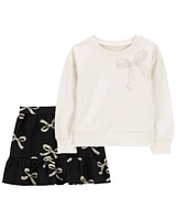 Toddler 2-Piece Bow Print Sweatshirt & Skirt Set