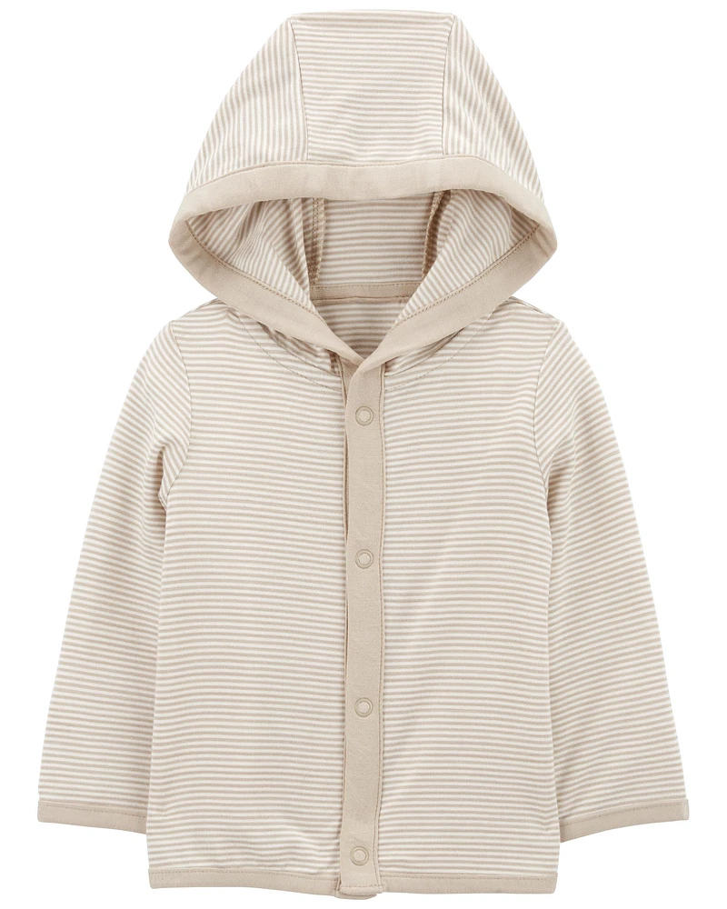 Khaki & White PurelySoft Jersey Hooded Cardigan