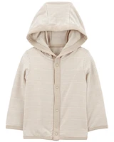 Khaki & White PurelySoft Jersey Hooded Cardigan