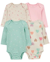 Baby 4-Pack Long-Sleeve Cotton Bodysuits