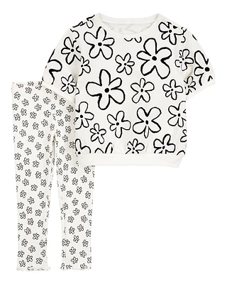 Toddler 2-Piece Floral Top & Pant Set - White/Black