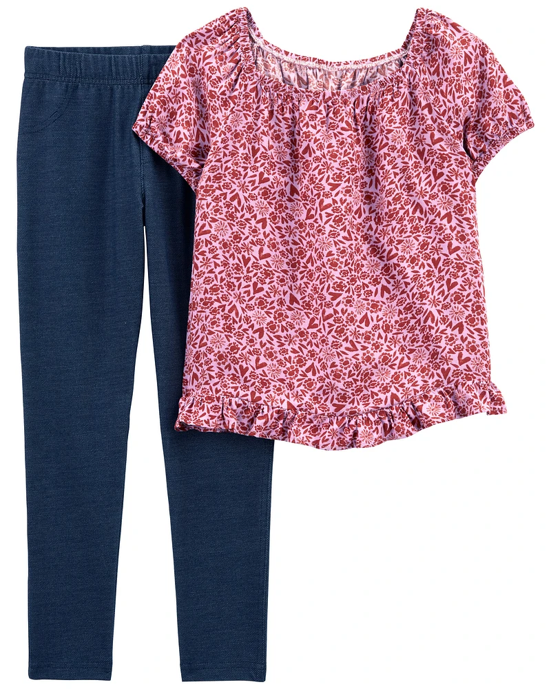 Kid 2-Piece Floral Top & Jegging Set