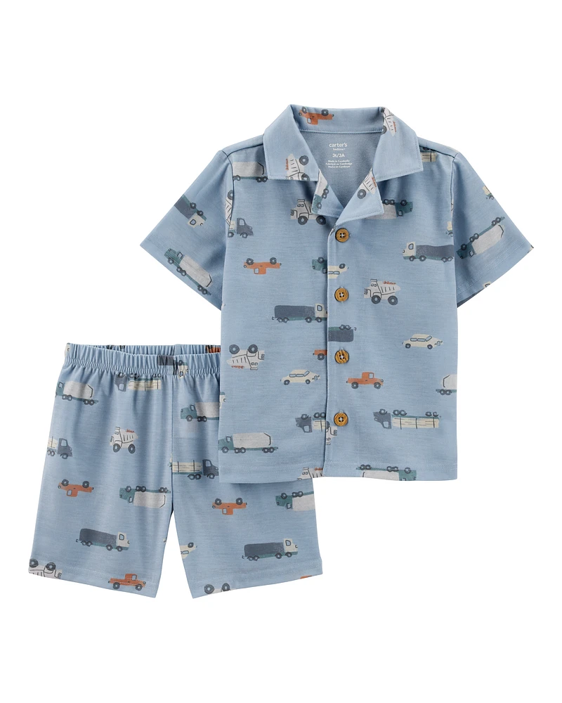 Toddler 2-Piece Car Print Coat-Style Loose Fit Pyjamas