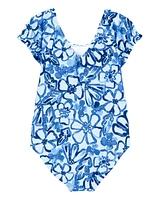 Toddler Girl 1-Piece Floral Swimsuit - Blue
